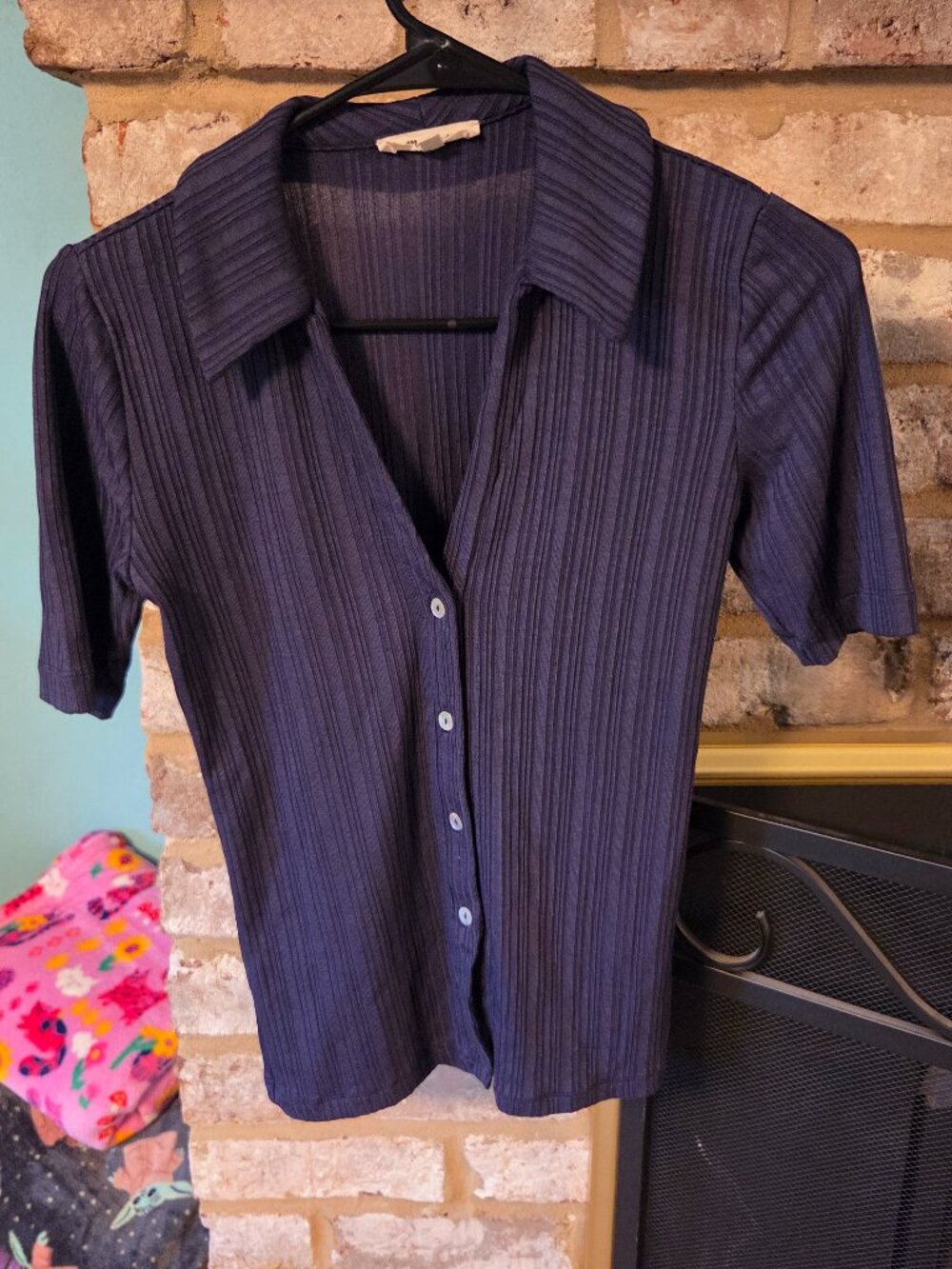 Womens Madewell Dark Blue Ribbed Button-Down Shirt